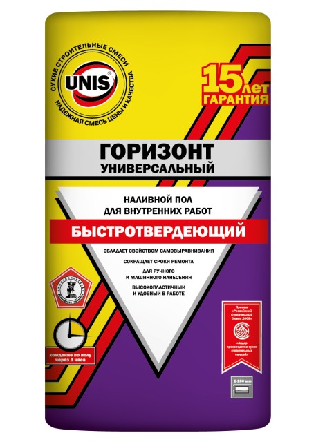 Наливной пол цементный Юнис ГОРИЗОНТ УНИВЕРСАЛЬНЫЙ 25кг(48  в под)