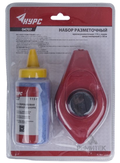 Шнур малярный ABS пластиковый корпус 30м+краска разметочная 115 гр, КУРС
