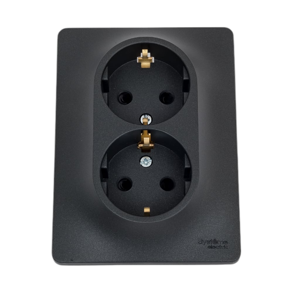 2-ая розетка Systeme Electric Glossa Антрацит с/з, со шторками, 16А, в сборе SE GSL000726
