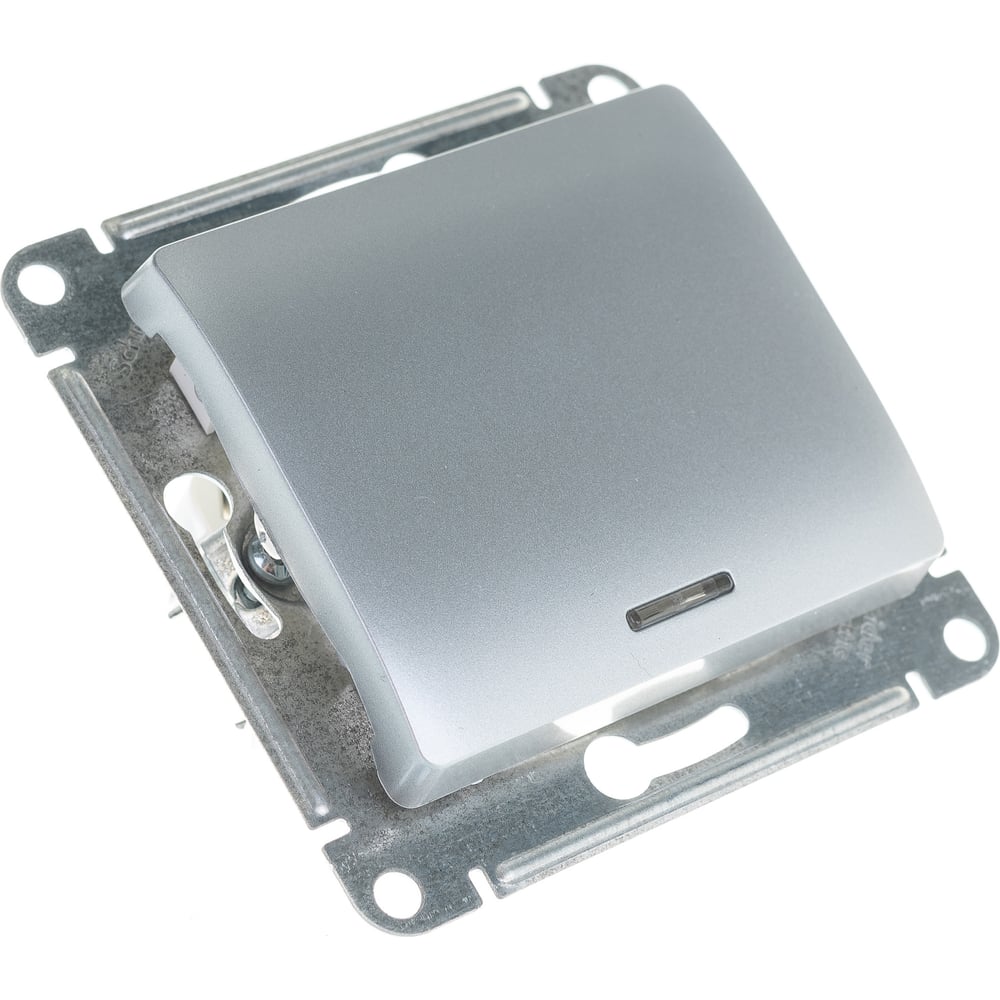 1-клавишный выключатель Systeme Electric GLOSSA 10AX с подсветкой алюминий GSL000313