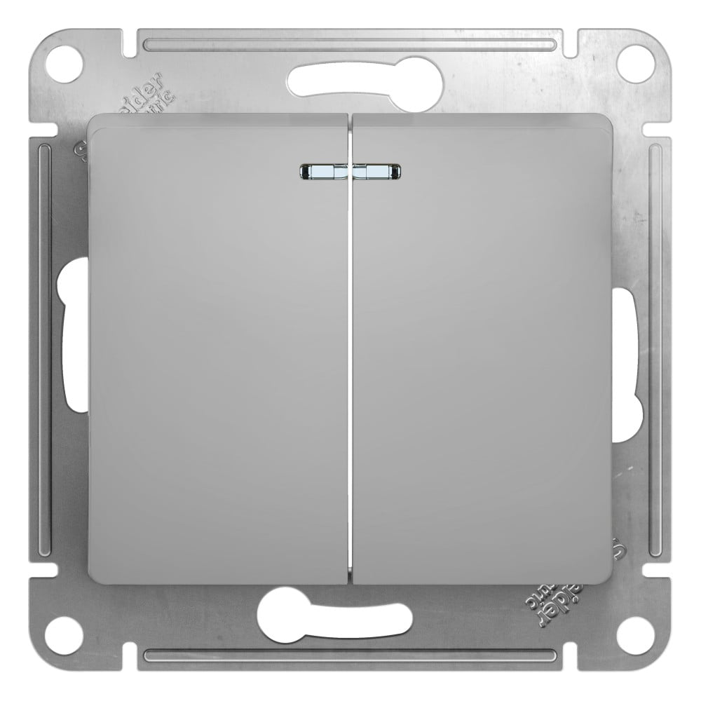 2-клавишный выключатель Systeme Electric (Schneider Electric) GLOSSA с подсветкой, сх.5а, 10АХ, алюминий GSL000353