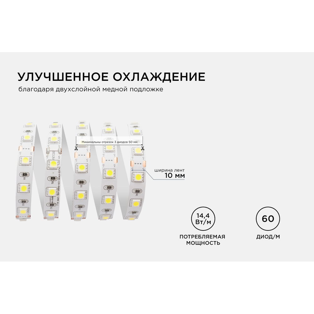 Светодиодная лента Apeyron 12В, 14.4 Вт/м 15 00-15