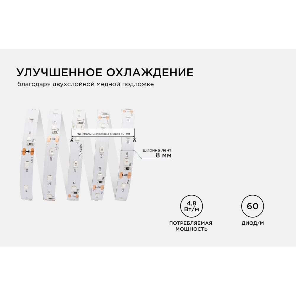 Светодиодная лента Apeyron 12В, 4.8 Вт/м 34 00-34