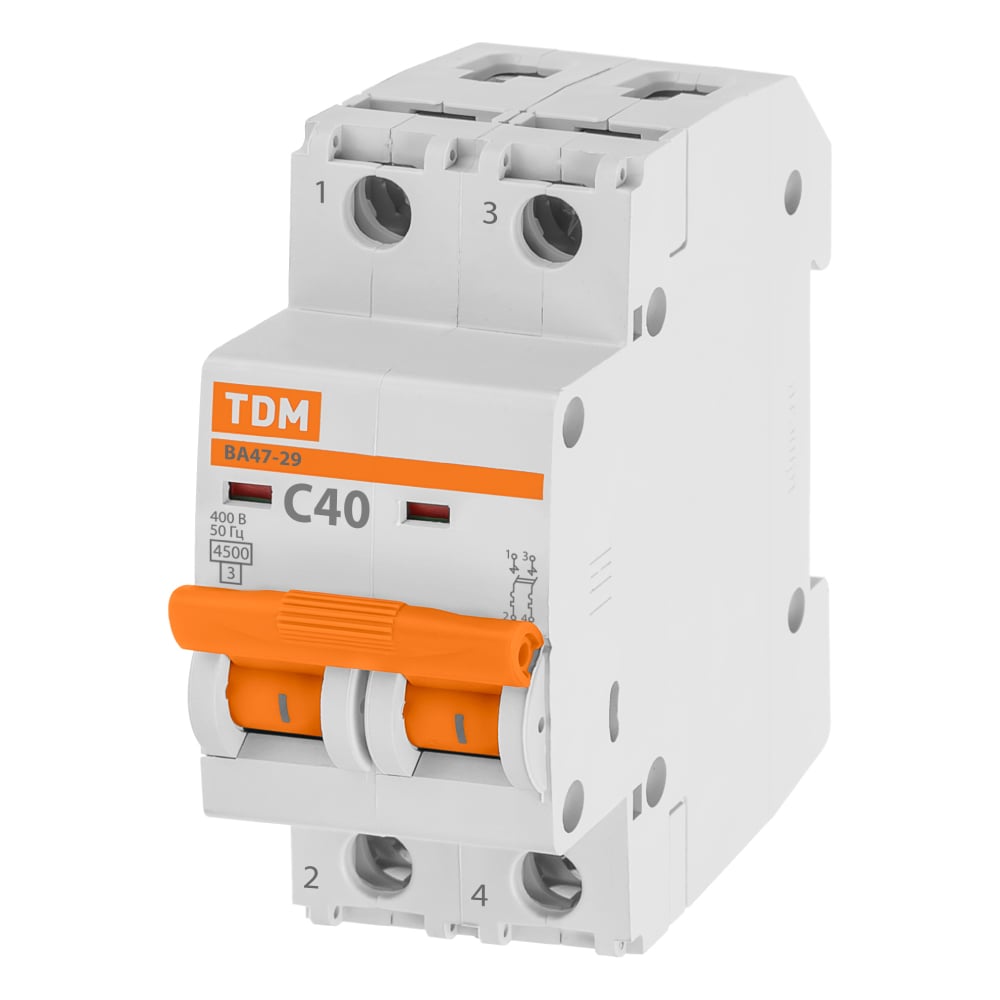 Автоматический выключатель ВА47-29 (2Р; 40 А; 4.5 кА; С) TDM ELECTRIC SQ0206-0097