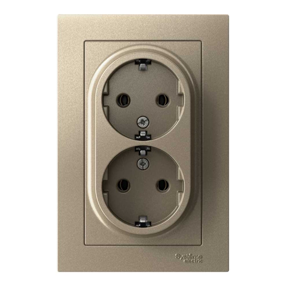 Розетка двойная Systeme Electric (Schneider Electric) AtlasDesign, с заземлением, 16 А, в сборе, шампань ATN000524