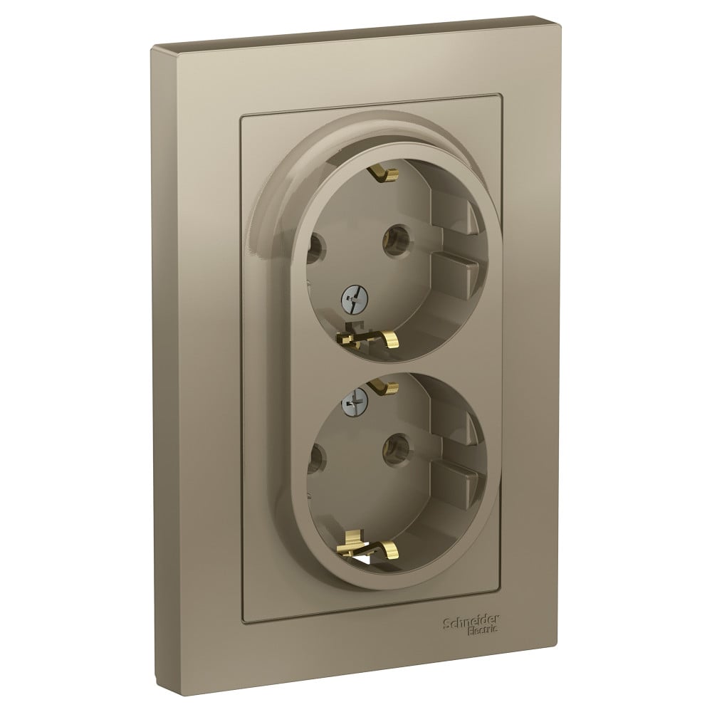 Розетка двойная Systeme Electric (Schneider Electric) AtlasDesign, с заземлением, 16 А, в сборе, шампань ATN000524