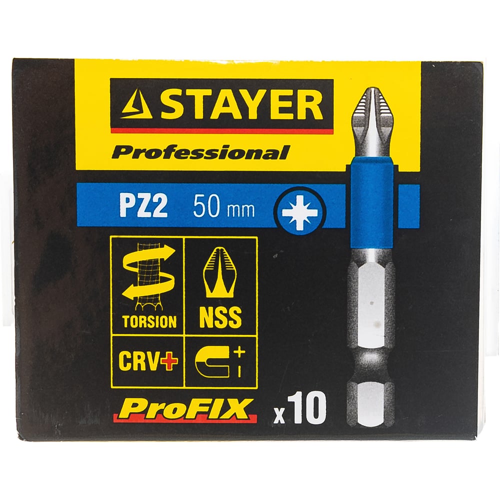 Биты PROFESSIONAL ProFix Pozidriv (10 шт; 50 мм; PZ2; 1/4) STAYER 26223-2-50-10_z01"