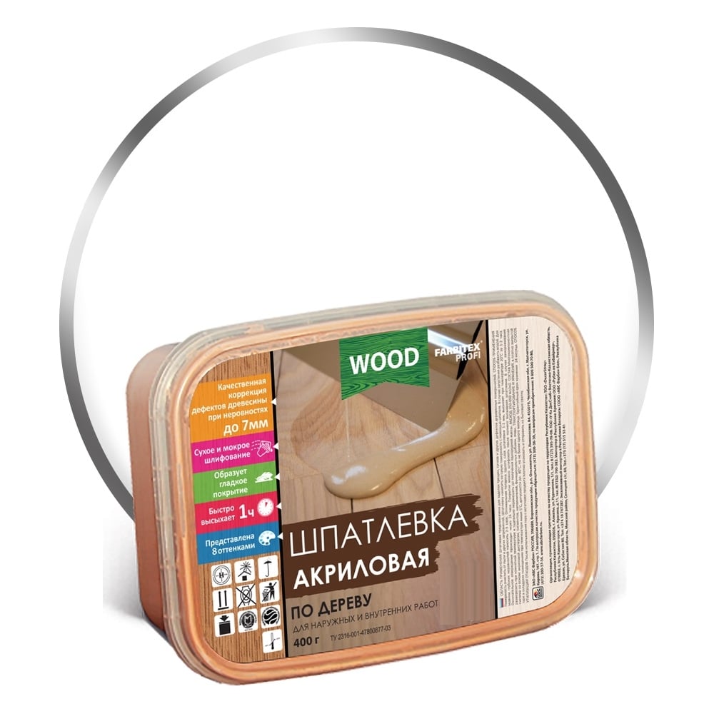 Шпатлевка акриловая по дереву, белый, (0,4кг/25л) FARBITEX PROFI WOOD