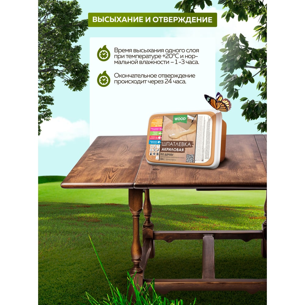 Шпатлевка акриловая по дереву, белый, (0,4кг/25л) FARBITEX PROFI WOOD