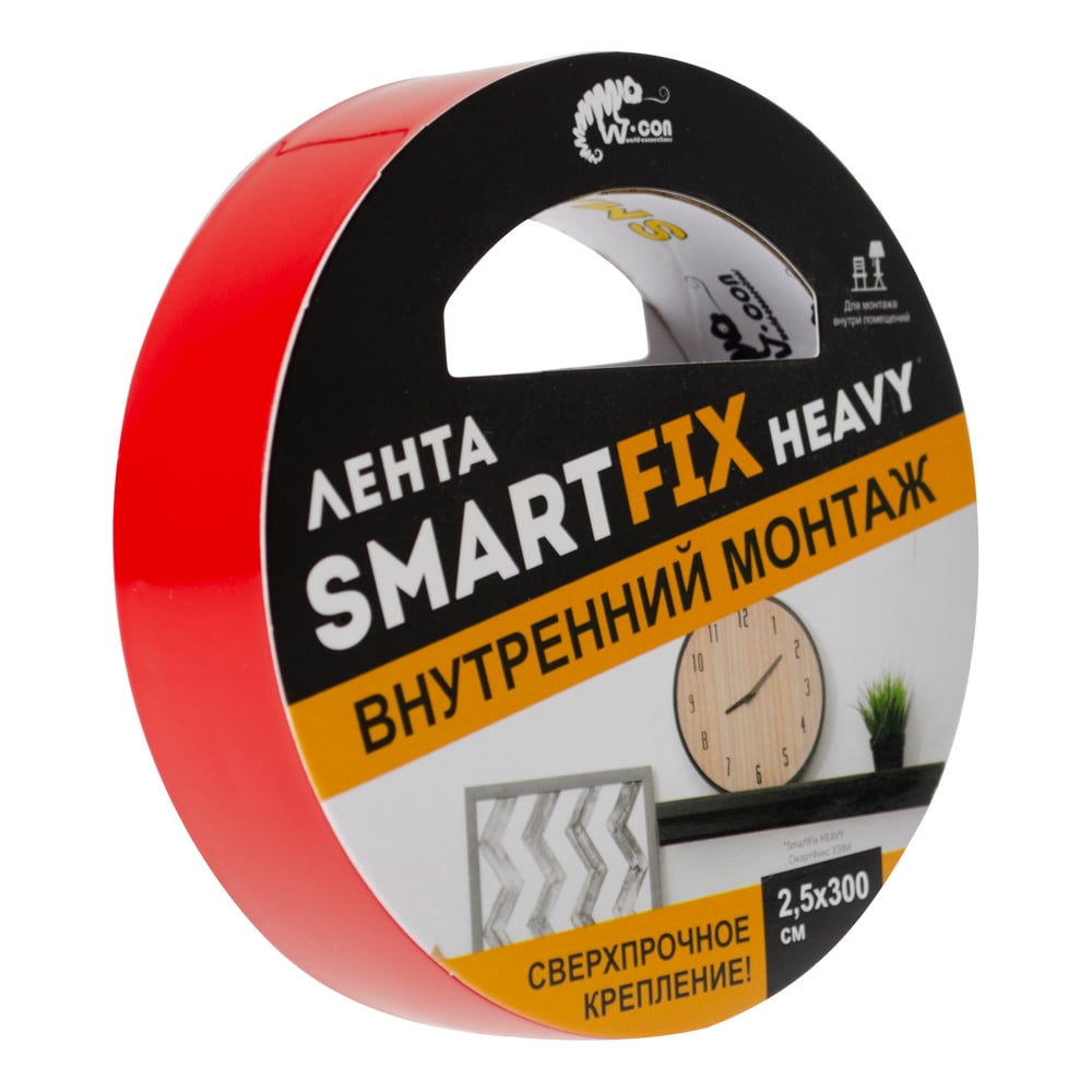 Сверхсильная лента для внутреннего монтажа Smart Fix W-con SmartFix HEAVY, 2,5*300 см, прозрачная 133570