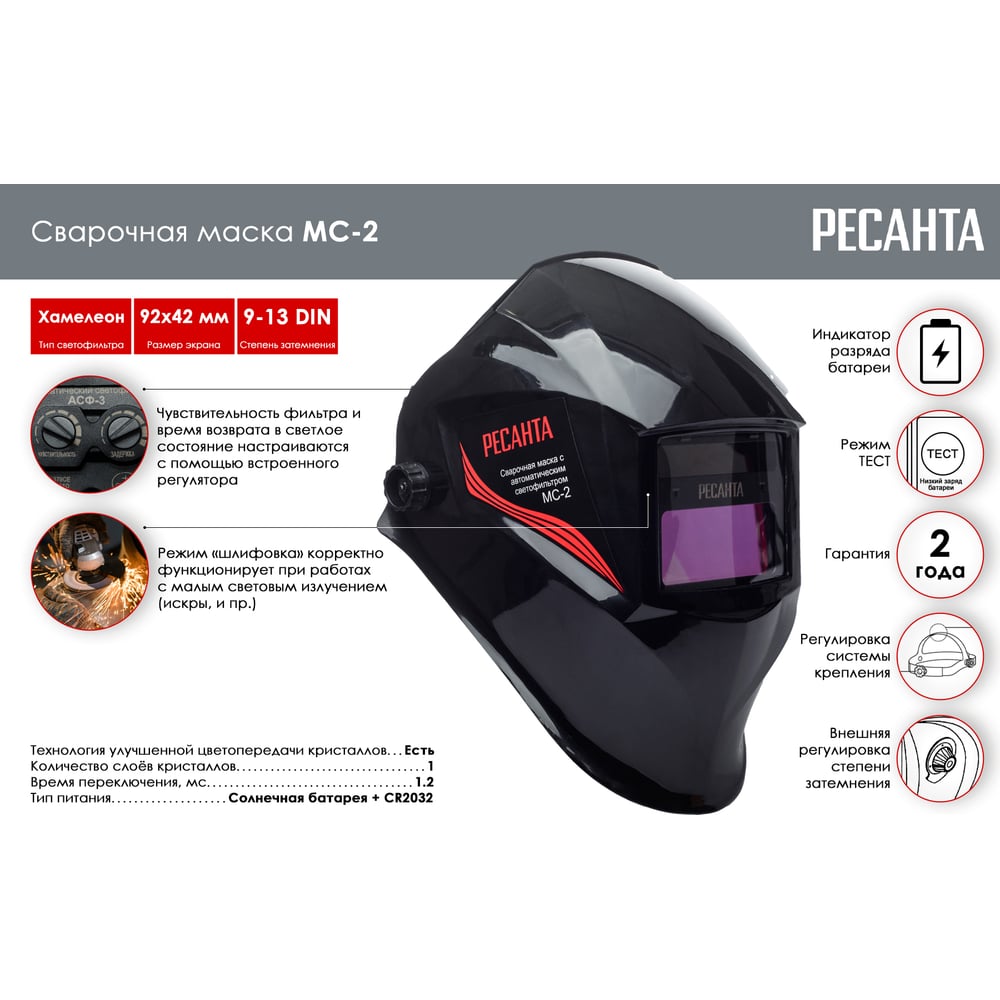 Маска сварочная Ресанта МС-2 65/14