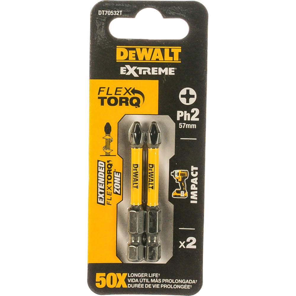 Биты ударные IMPACT Torsion Ph2, 57мм, 2шт. DEWALT DT70532T