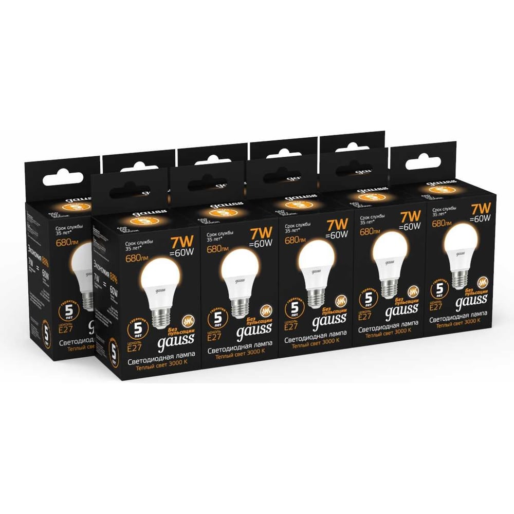 Лампа Gauss LED A60 E27 7W 3000K SQ 102502107