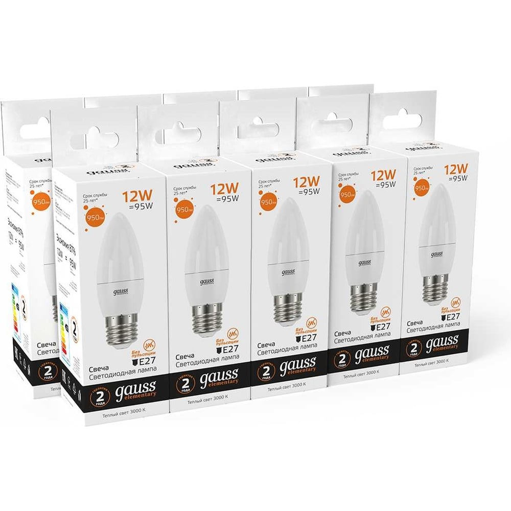 Лампа Gauss LED Elementary Свеча 12W 880Лм E14 3000K SQ 33112