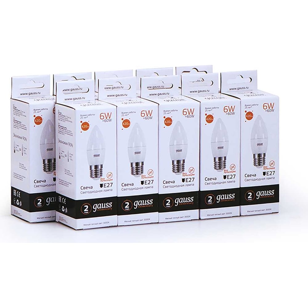 Лампа Gauss LED Elementary Candle 6W E27 2700K SQ 33216