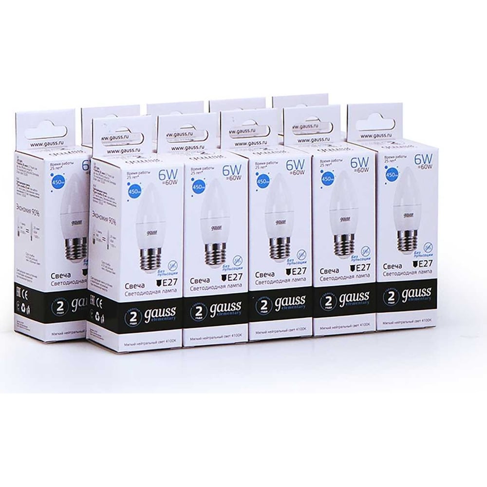 Лампа Gauss LED Elementary Candle 6W E27 4100K SQ 33226