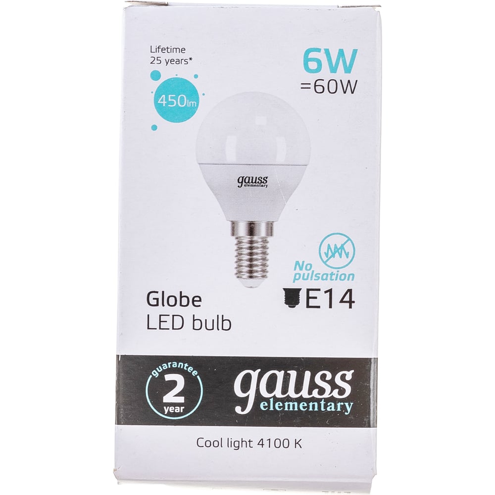 Лампа Gauss LED Elementary Globe 6W E14 4100K SQ 53126