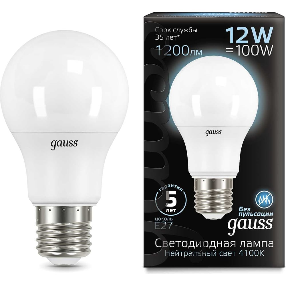 Светодиодная лампа Gauss A60 E27 12W 1200lm 4100K 102502212