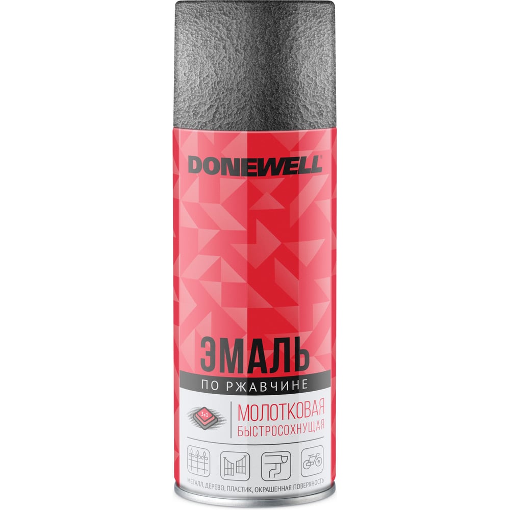Молотковая эмаль по ржавчине DONEWELL серебристая 520 мл DW-3001