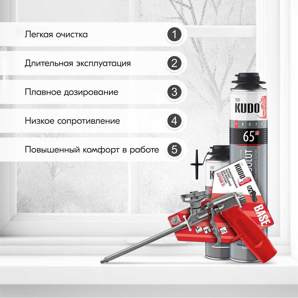 Профессиональный пистолет для монтажной пены и клея KUDO BASE KUPGUN01N