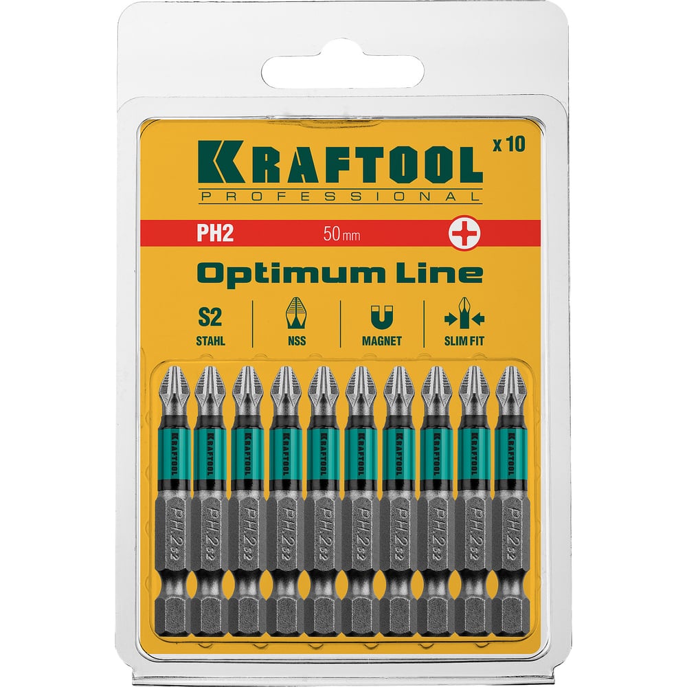 Биты KRAFTOOL Optimum Line PH2 50 мм, 10 шт. 26122-2-50-10