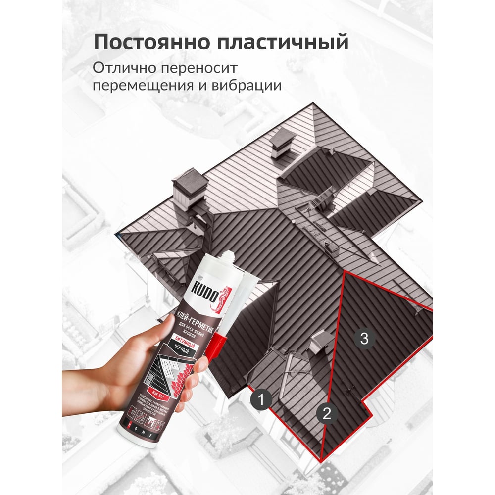 Клей-герметик KUDO HOME битумный для всех видов кровли, черный, 280 мл KSK-612