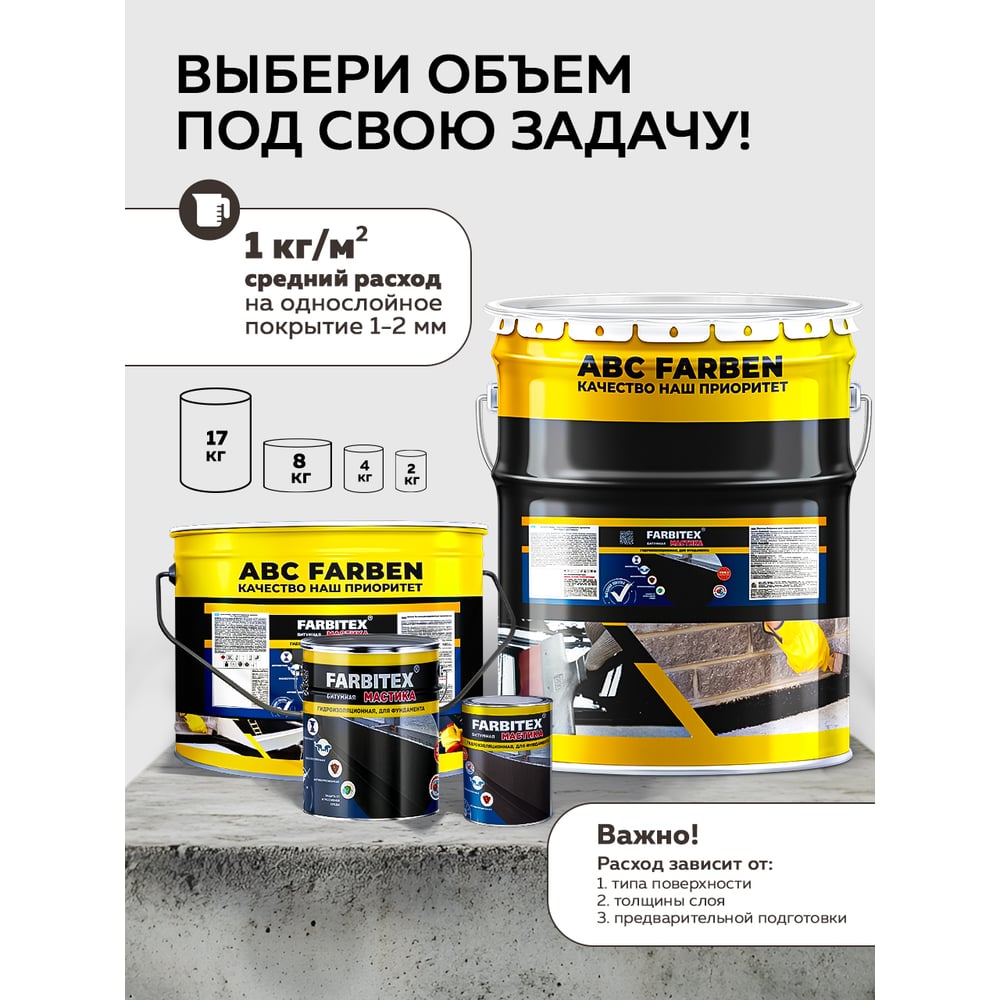 Битумная мастика Farbitex (гидроизоляционная; 8 кг) 4300010386