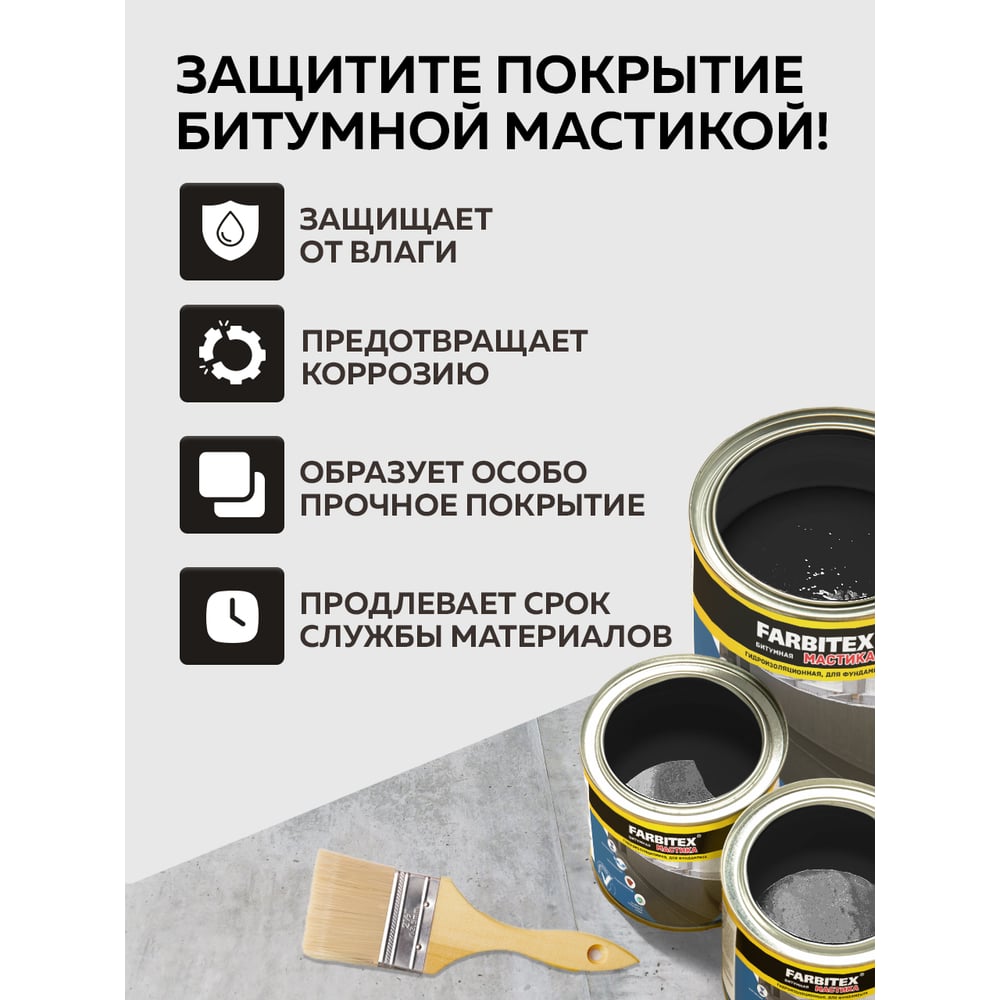 Битумная мастика Farbitex (гидроизоляционная; 8 кг) 4300010386