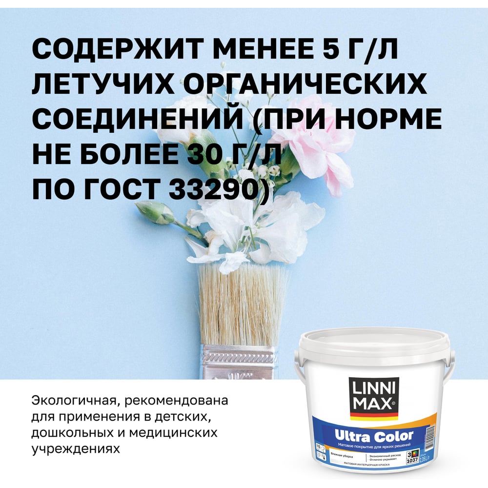 Водно-дисперсионная для внутренних работ краска LINNIMAX Ultra Color База 3 2,35 л 948105628