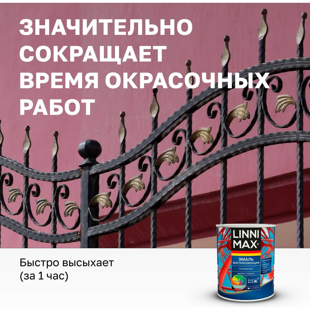 Эмаль быстросохнущая LINNIMAX по ржавчине шелковисто-матовая RAL9005 чёрная 0,75 л 948105237