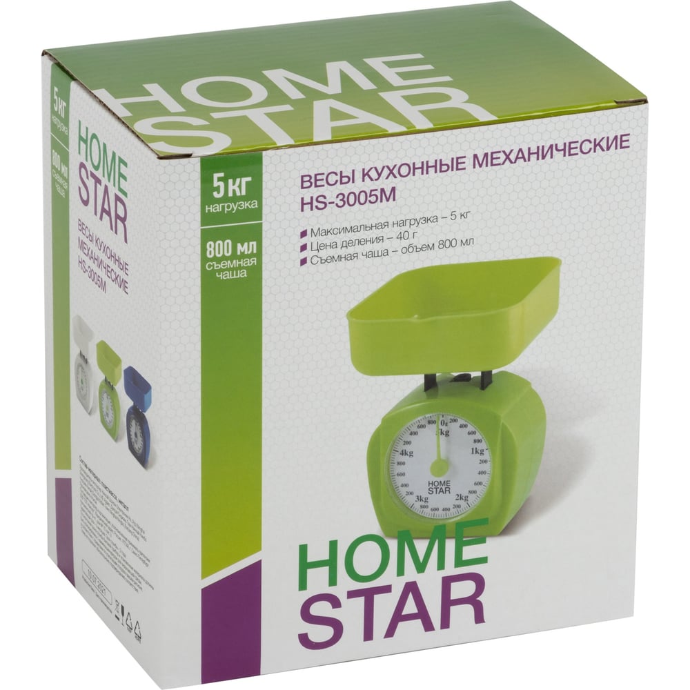 Кухонные механические весы Homestar HS-3005М, 5 кг, цвет белый 00 2801