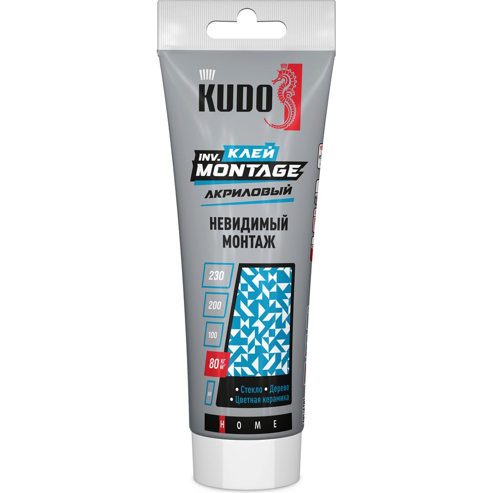 Клей KUDO home invisible мontage для невидимого монтажа, на акриловой основе, прозрачный, тюбик 200 мл KBT-320