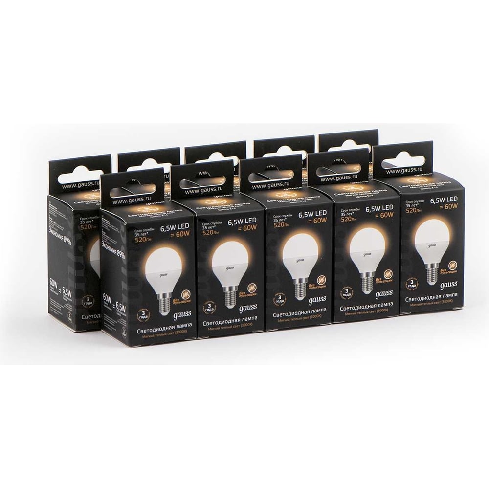 Лампа LED Globe E14 6.5W 100-240V 2700K Gauss 105101107
