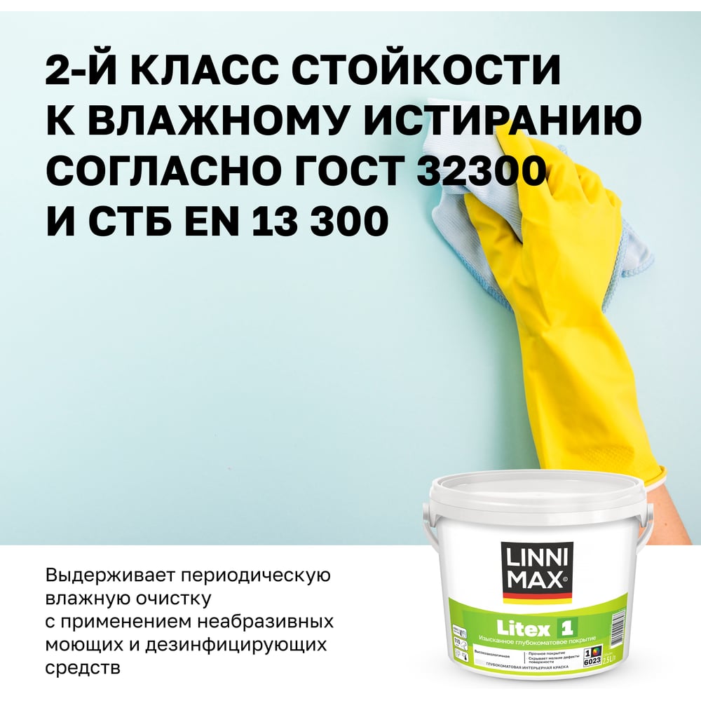 Краска водно-дисперсионная для внутренних работ LINNIMAX Litex 1 База 1, 2,5 л 948105646