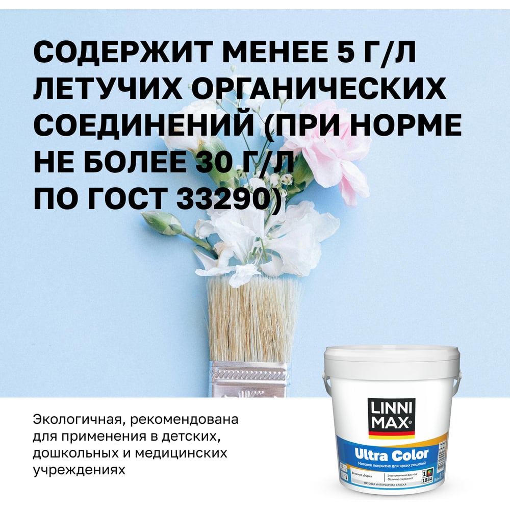 Краска водно-дисперсионная для внутренних работ LINNIMAX Ultra Color / Ультра Колор База 1, 0,9 л 948106202