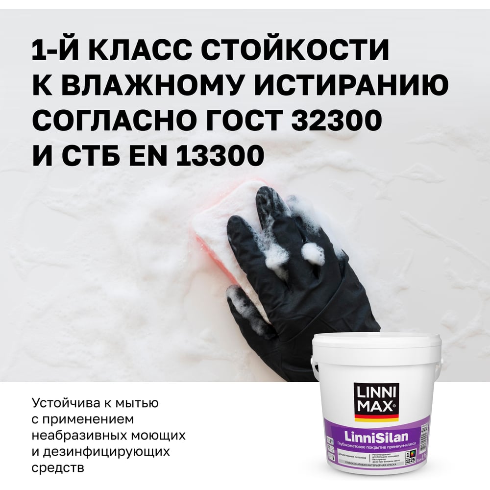 Краска водно-дисперсионная для внутренних работ LINNIMAX LinniSilan / ЛинниСилан База 1, 0,9 л 948106184
