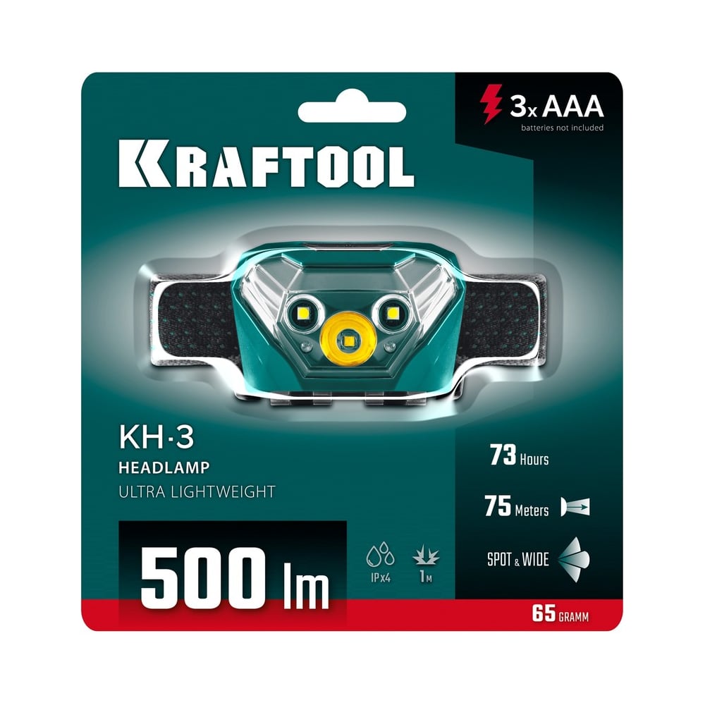 Налобный фонарь KRAFTOOL KH-3 500 лм, 5 режимов, налобный фонарь, 3ААА 56456