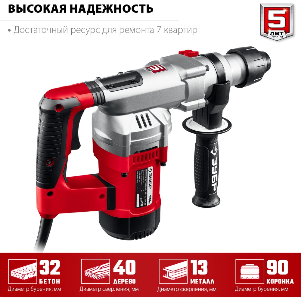 Перфоратор SDS Plus ЗУБР 1500 Вт ПВ-32-1500 ЭВ