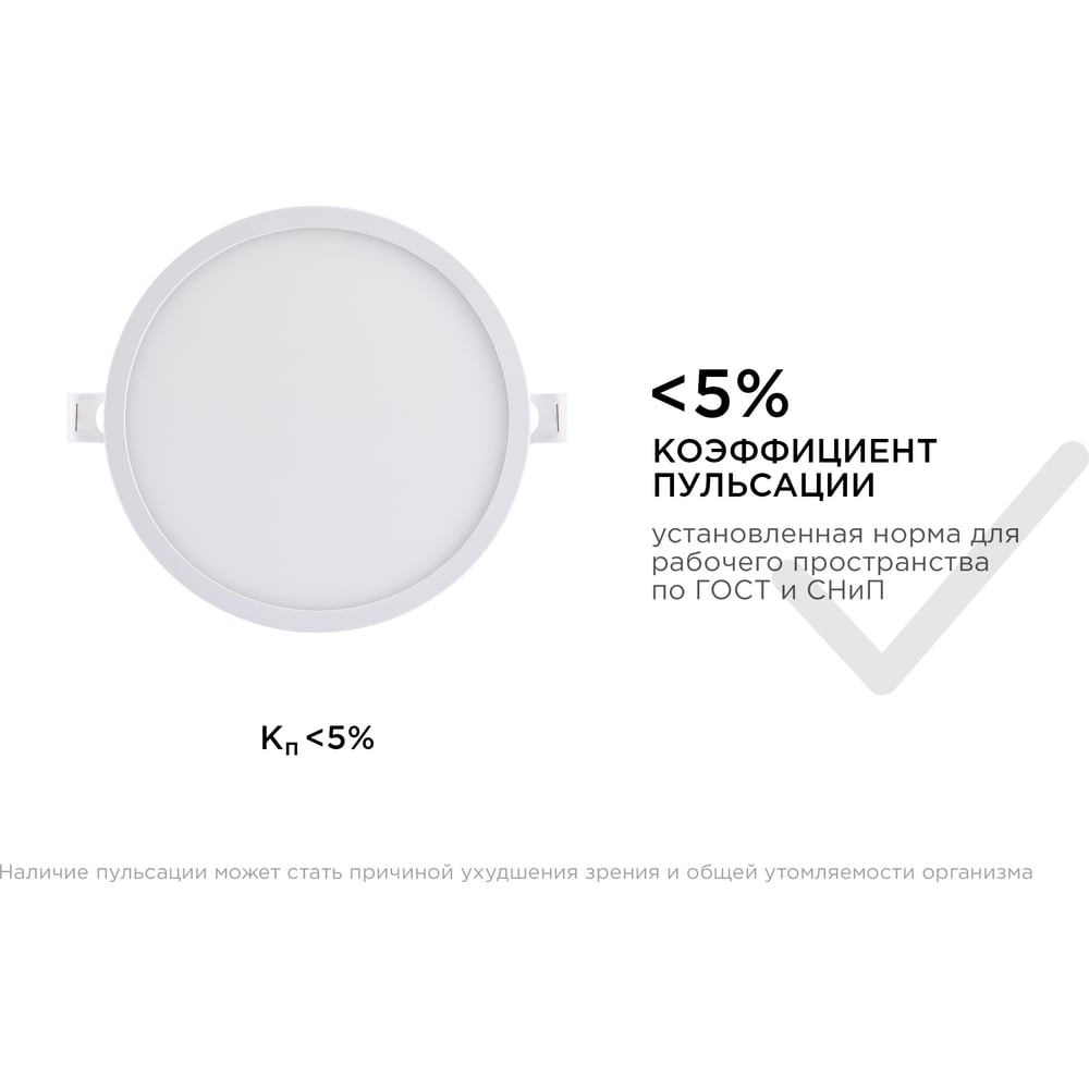 Светодиодная встраиваемая панель APEYRON 220В, 15Вт, CRI:80Ra, 1200Лм, Ф145/129, круглая 06-54