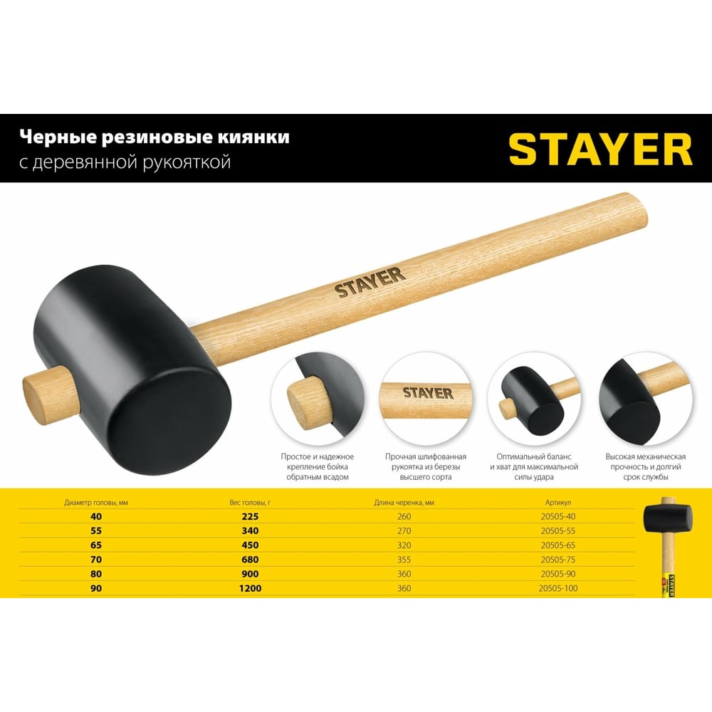 Чёрная резиновая киянка STAYER 340 г  20505-55