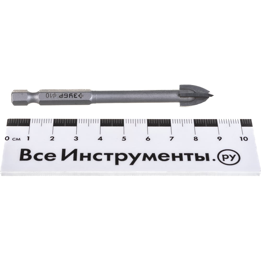 Сверло по стеклу и кафелю ЗУБР Профессионал 4-х резцовый, 10 мм, шестигранный хвостовик 29845-10_z01