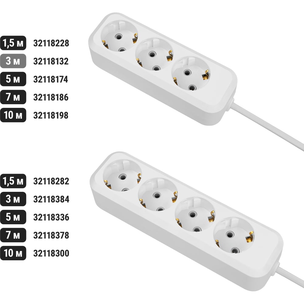 Удлинитель сетевой TDM ELECTRIC 3 розетки, 3 метра, с заземлением, 16 А, 3680 Вт, белый, SQ1303-1401