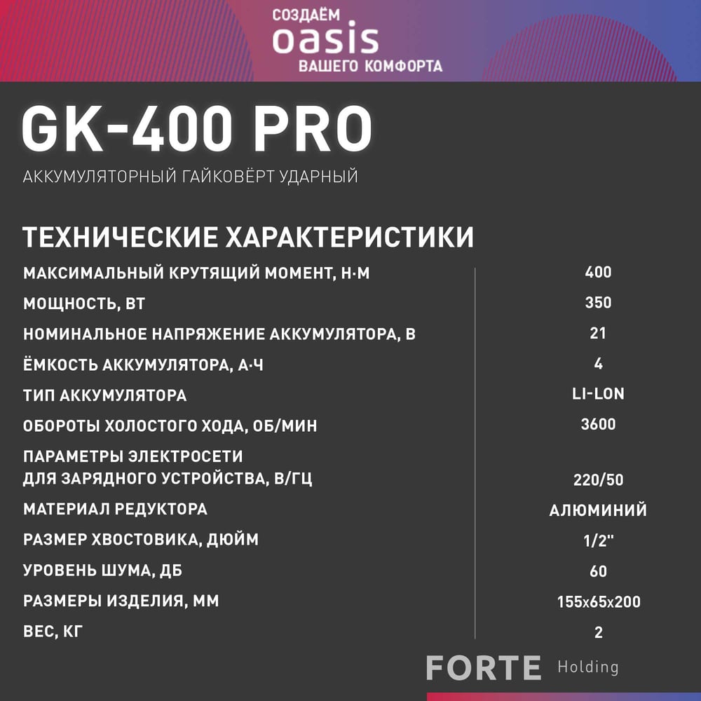Гайковерт OASIS GK-400 Pro