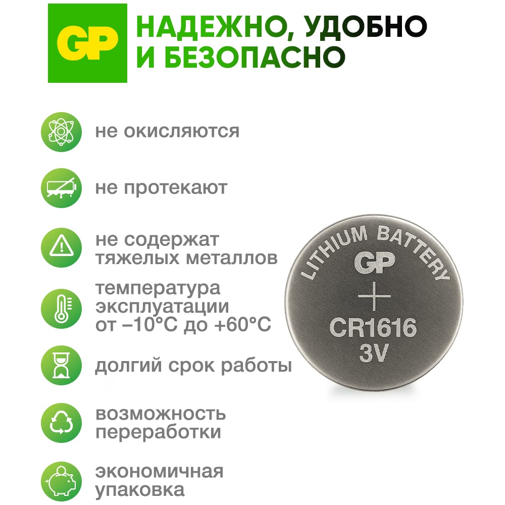 Литиевые дисковые батарейки GP lithium cr1616 - 5 шт., каждая в своем отрывном блистере CR1616ERA-2CPU5 CR1616ERA-2CPU5 26074421