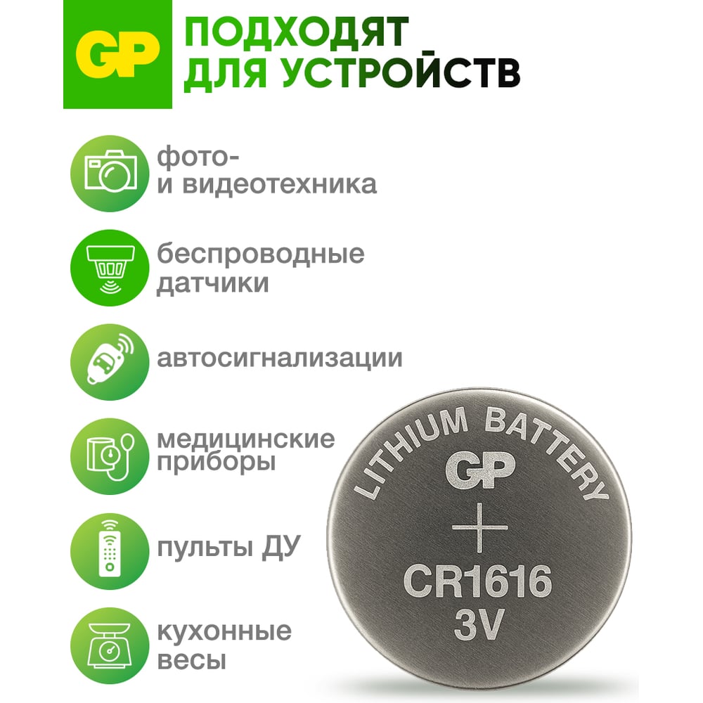 Литиевые дисковые батарейки GP lithium cr1616 - 5 шт., каждая в своем отрывном блистере CR1616ERA-2CPU5 CR1616ERA-2CPU5 26074421