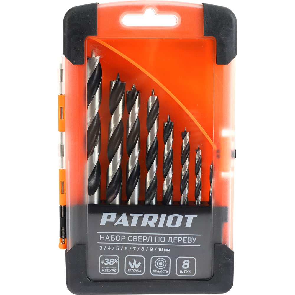 Набор спиральных сверл по дереву (8 шт; 3-10 мм) PATRIOT 815010103