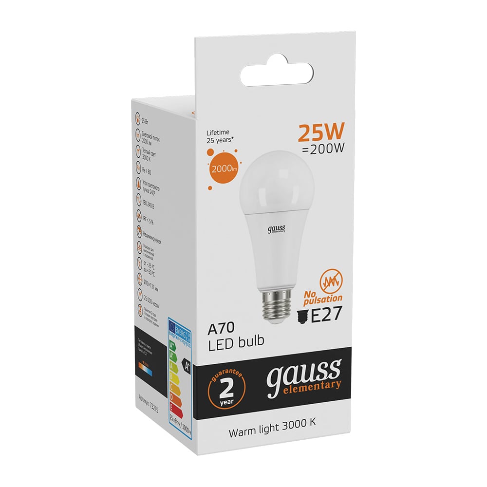 Лампа Gauss LED Elementary A67 25W E27 2000Лм 3000K SQ 73215