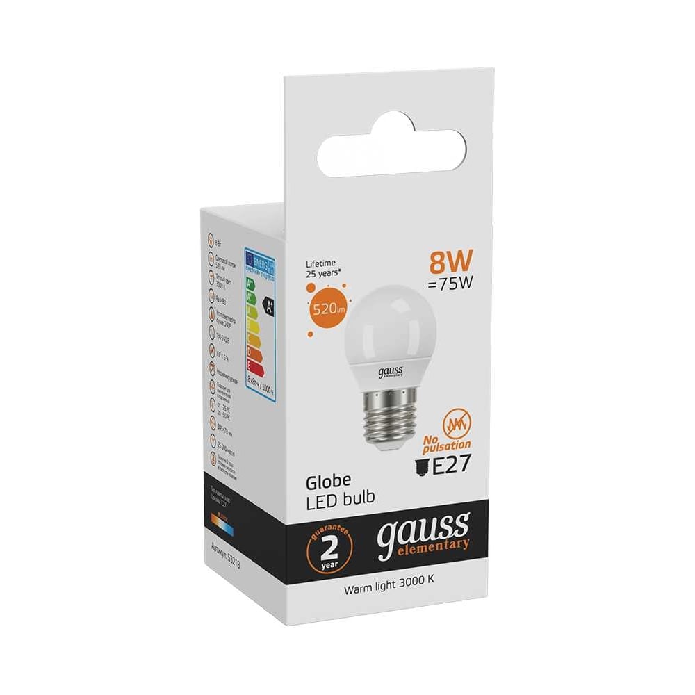 Лампа LED Globe 8W E27 3000K Gauss Elementary 53218