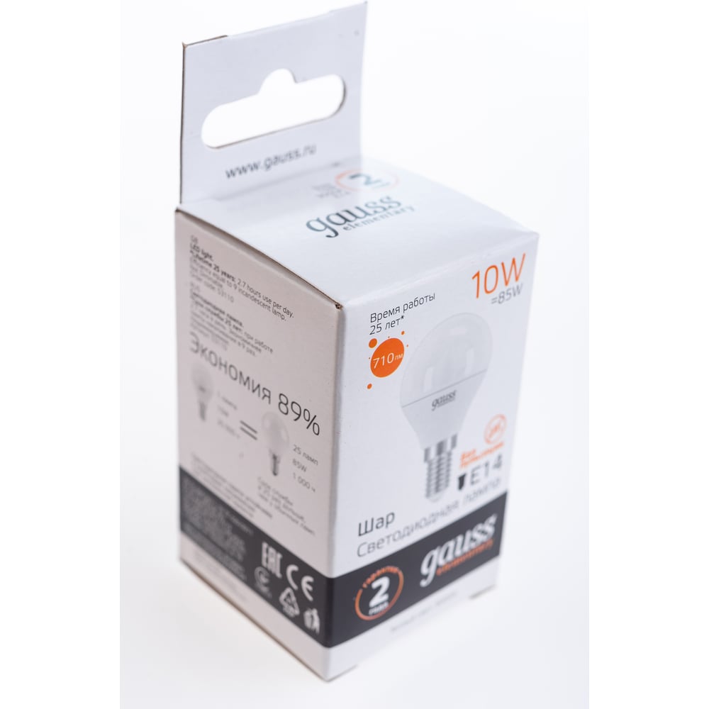 Лампа Gauss LED Elementary Шар 10W E14 880lm 3000K 53110