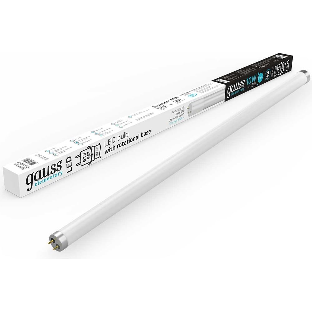 Лампа Gauss Elementary T8 10W 780lm 4000K G13 600mm стекло поворотная LED 93020-R